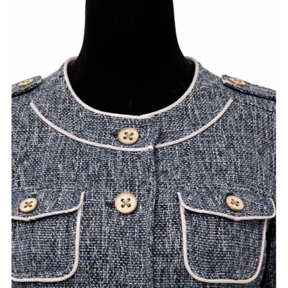Vintage Cache Womens Multi Pocket Jacket Size 6 Blue Metallic Woven Tweed Blend - Picture 3 of 13